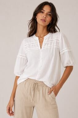 NWOT Cato White Lace Eyelet Puff Sleeve Blouse S Cottagecore Coastal Vacation